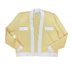 St John Separates Yellow Knit Open Front Cardigan Sweater Small Made in USA